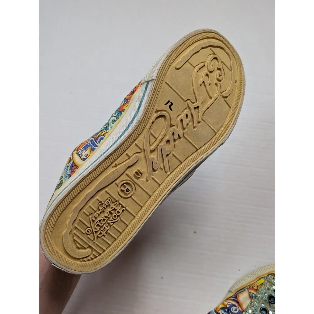 Ed Hardy Womens Size 10 Slip On Shoes Embroidered Glitter Mermaid Y2K Vintage